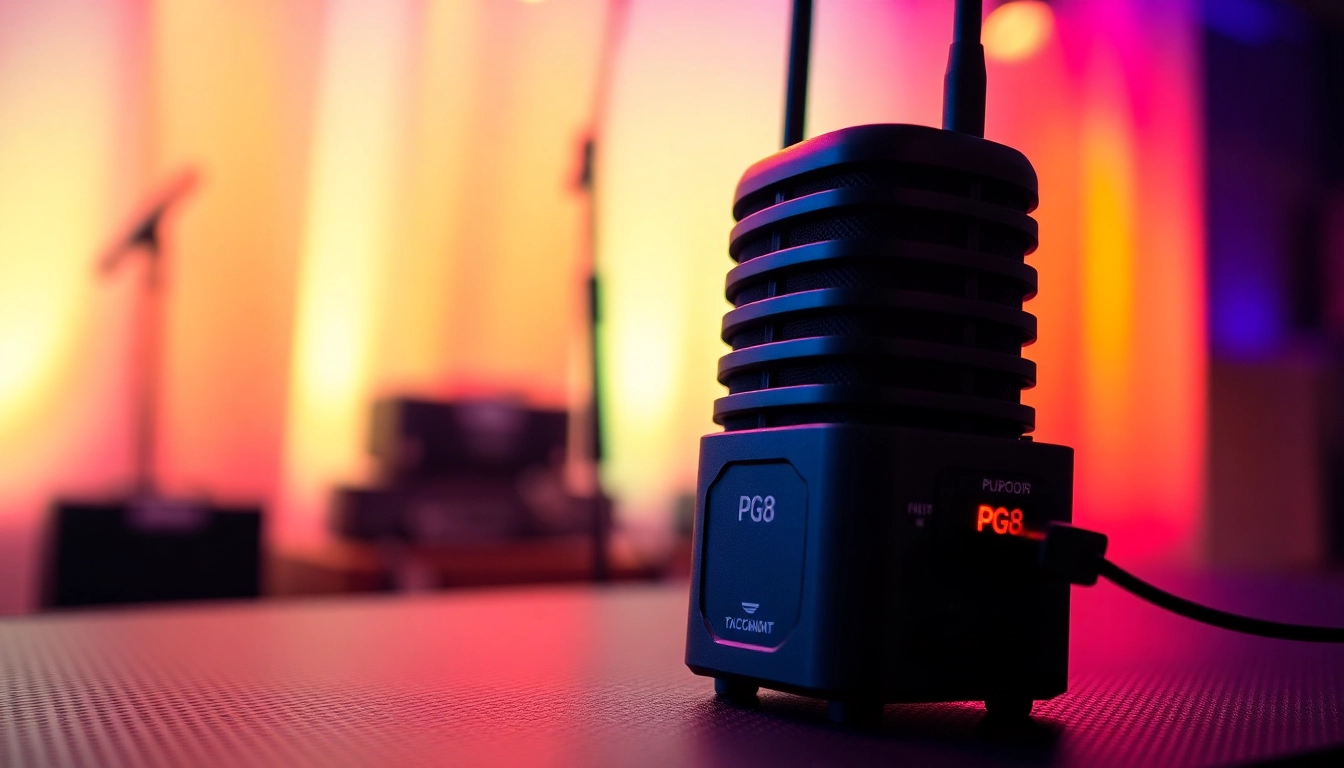 The PG88 wireless microphone system in action, showcasing its dual channels and signal indicators for high-quality audio performance.