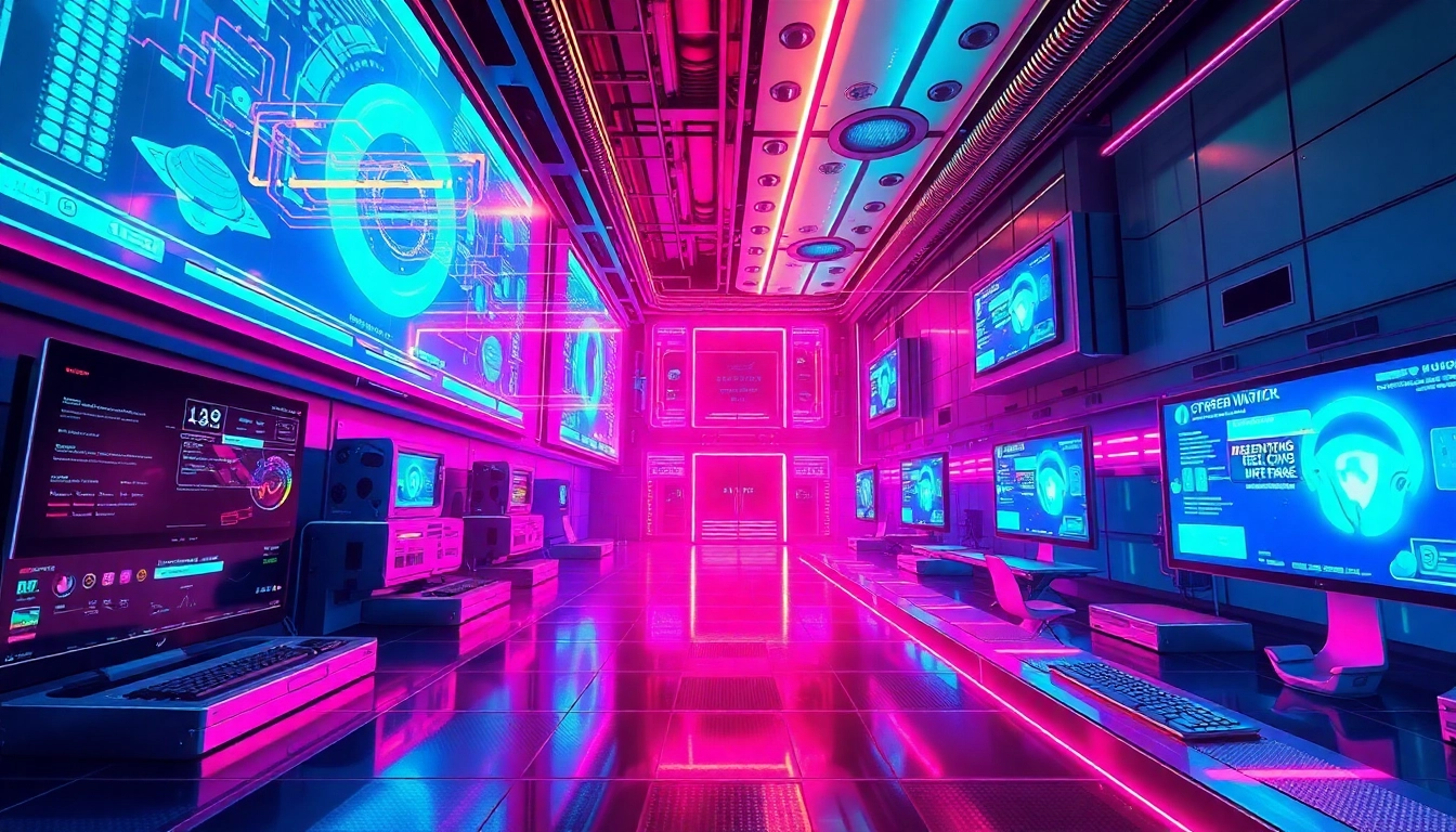 Futuristic AI hub with vibrant neon lights illustrating the power of ai image generator no restrictions in a sleek, cyberpunk setting for creative visuals
